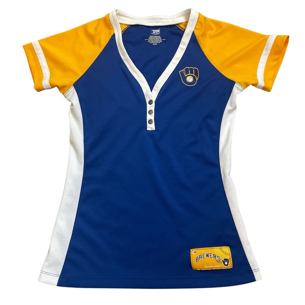 MLB Milwaukee Brewers Women's Blue and Yellow Baseball Jersey